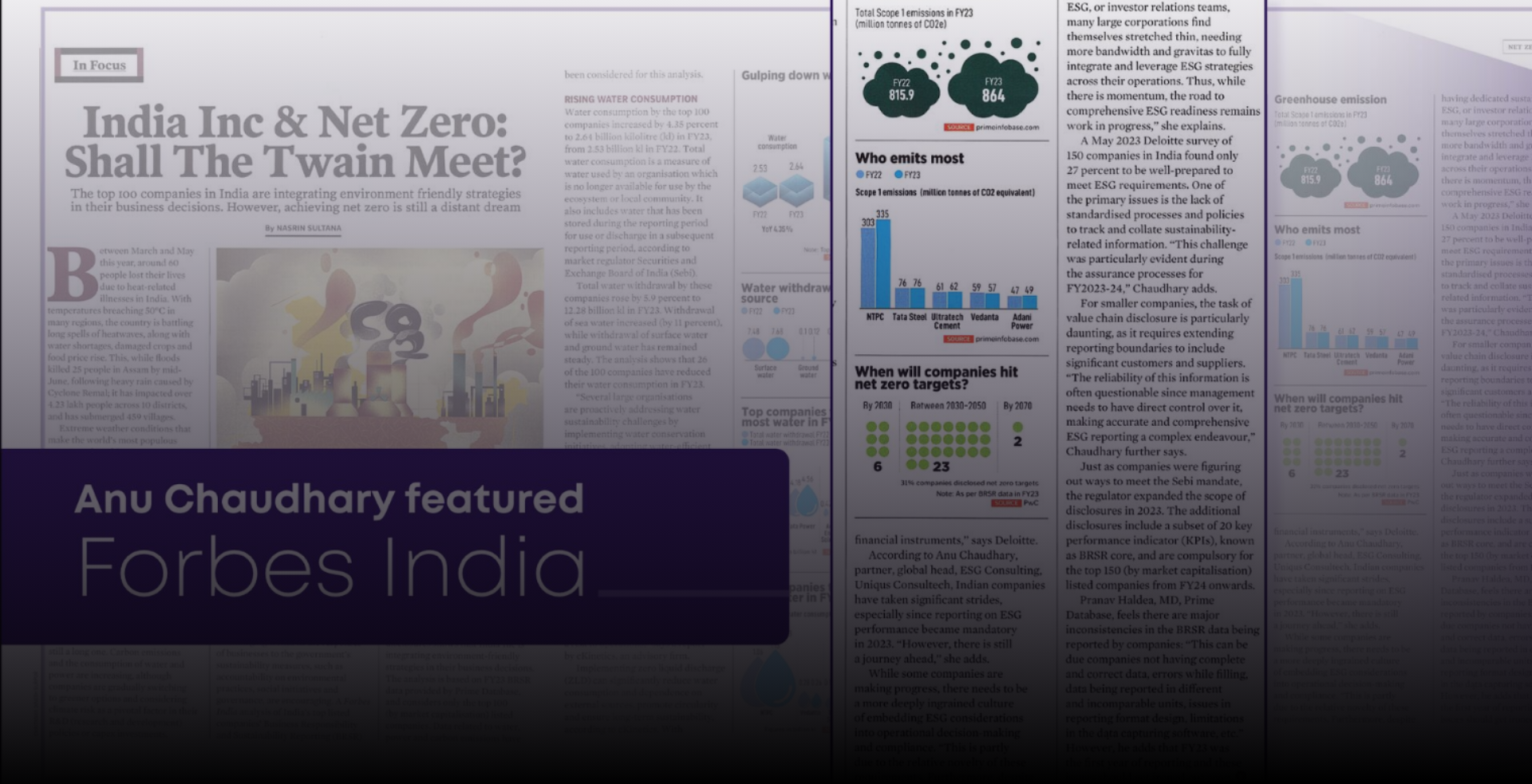 Our Global Head of ESG Consulting, Anu Chaudhary, was recently featured in Forbes India